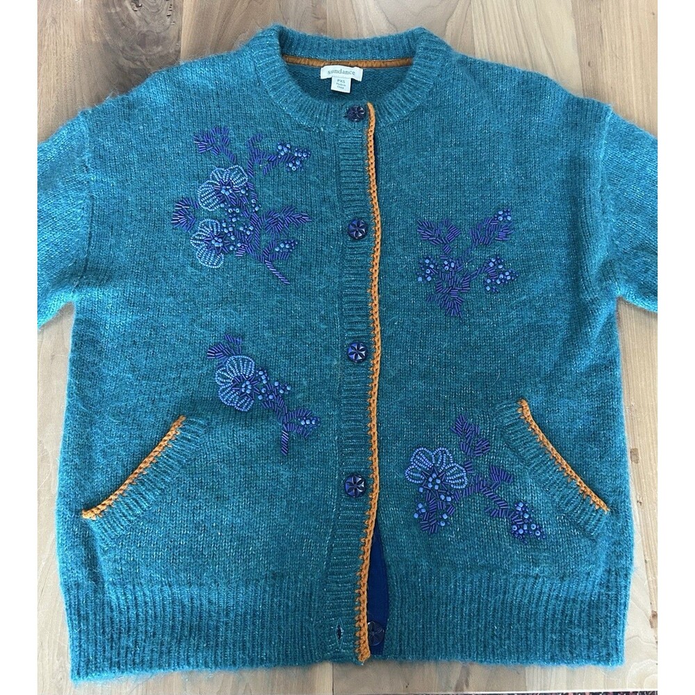 Sundance Catalog Teal Beaded “Seeley Cardigan” Size PXS $198